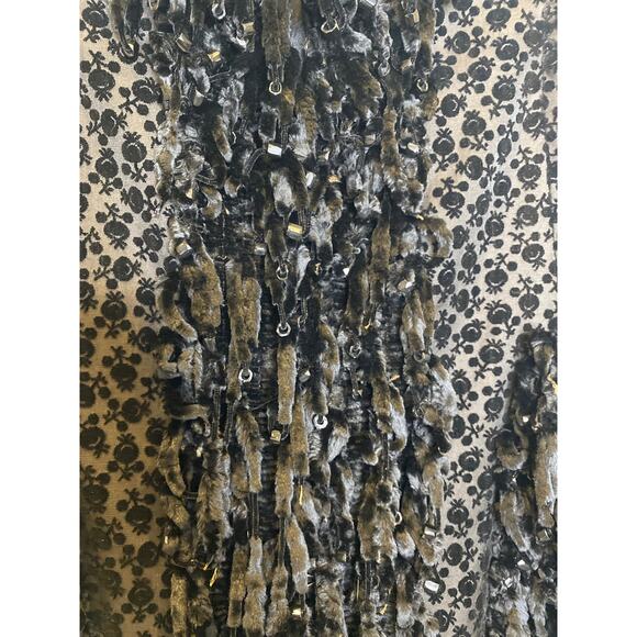 Black Chenille Velvet Beaded Shawl Vintage OS Soft Costume Lined Women’s Fancy - Picture 6 of 13